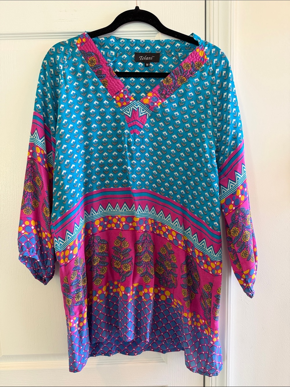 Tolani Teal, Magenta & Purple Printed V-Neck Tunic
